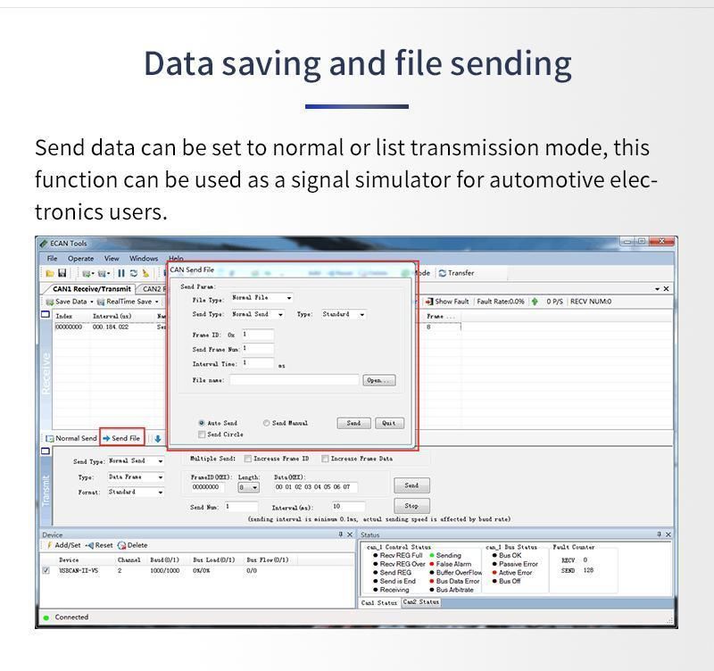 Support Ecantools Test Software to Diagnose Automotive Usbcan-OBD