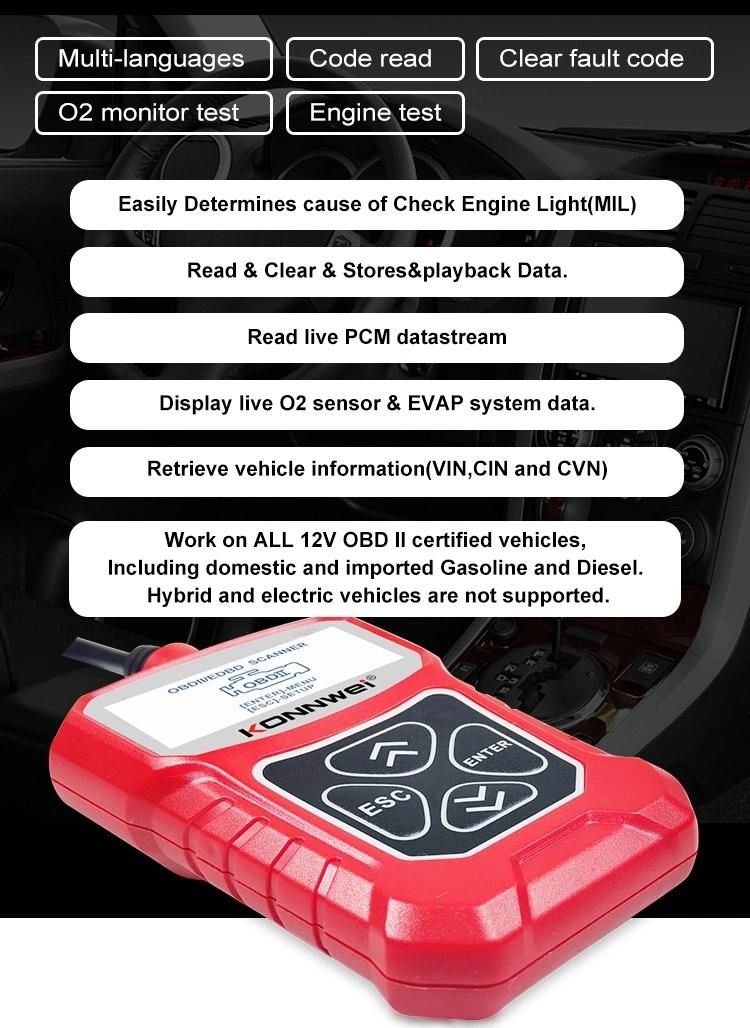 Portable Car Universal Diagnostic Machine 12V Odb2 Car Scanner with 7 Language Professional Diagnostic Tool for Car