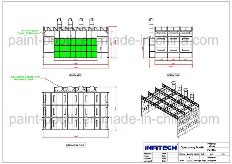 Infitech Ce Standard High Quality Open Face Industrial Dry Filter Woodworking Paint Booth / Painting Cabin