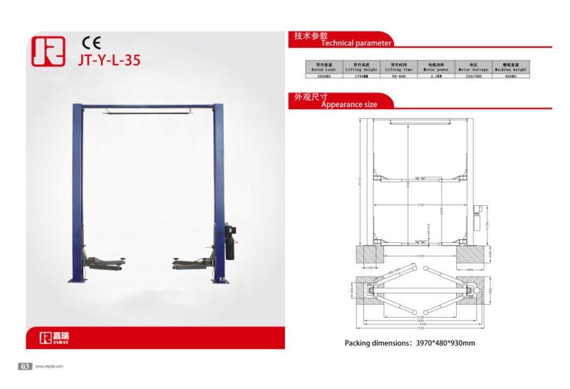 Yingkou Jaray Factory 2 Post Car Lift Hydraulic Lift Car Wash for Sale