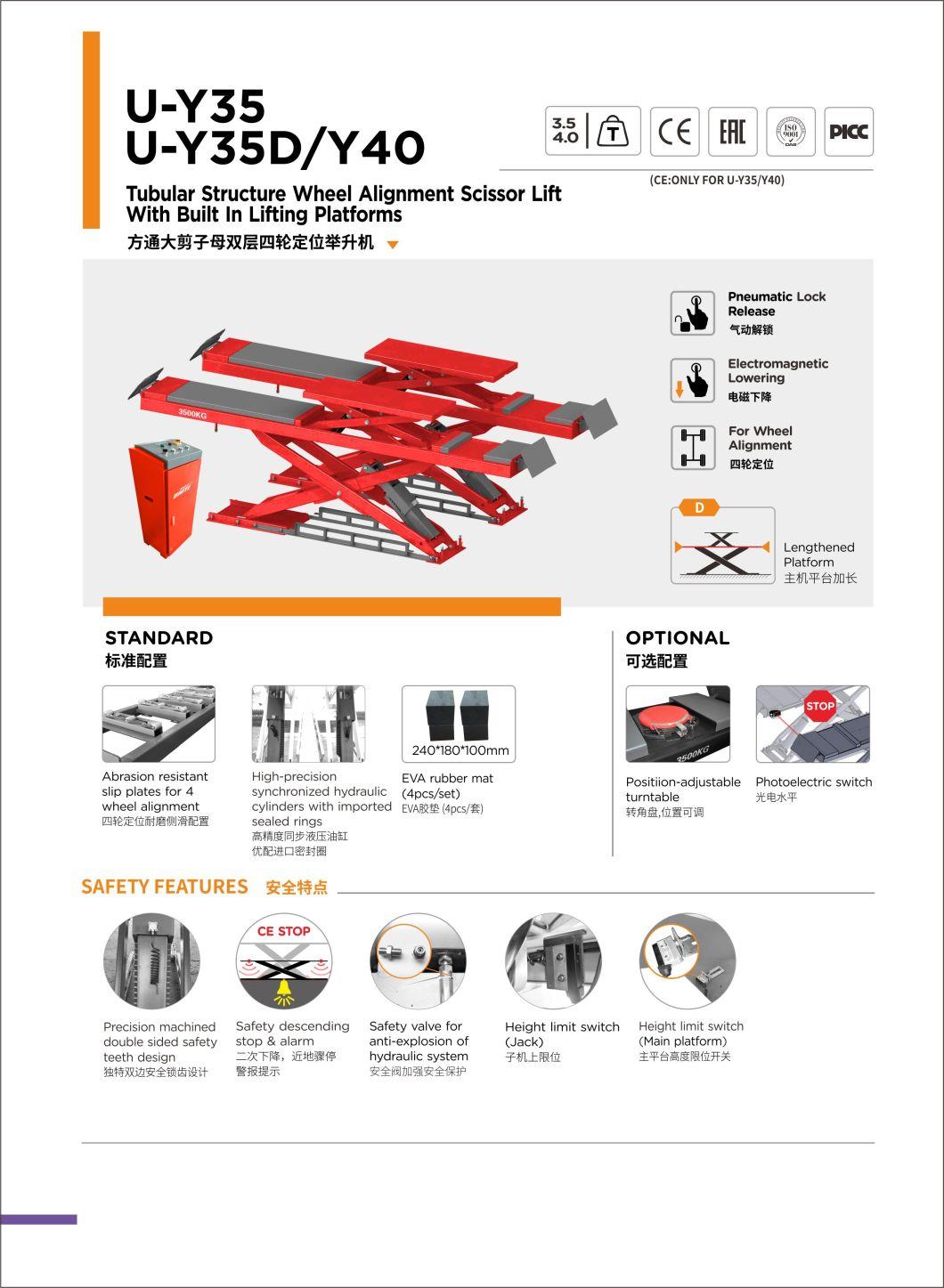 Wheel Alignment Lift Table U-Y35D Tubular Structure Wheel Alignment Scissor Lift with Built in Lifting Platforms