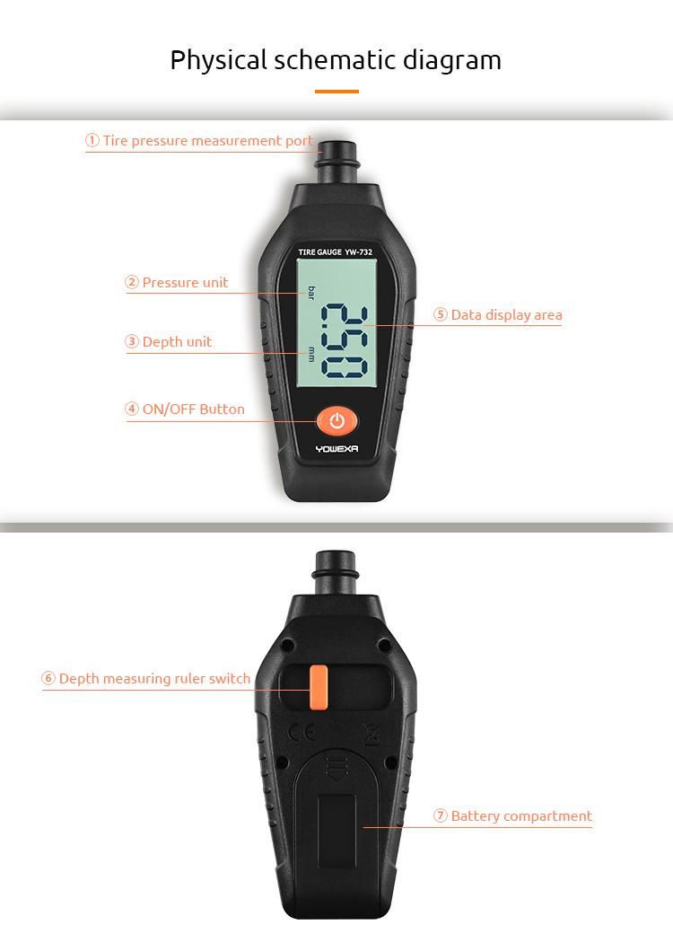 Yw-732 Wheel Tools LCD Tire Pressure and Tread Depth Tire Gauge