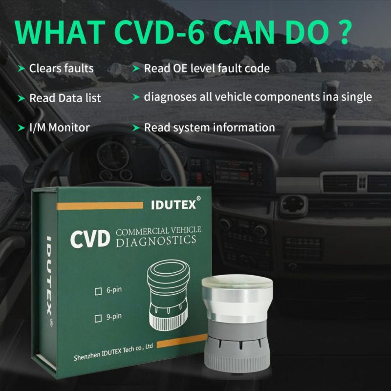 Idutex CVD-6 12V/24V Diesel 6 Pin Adapter Truck OBD2 Engine Car Diagnostic Auto Tool J1939 J1587 J1708 Clear Fault Scan Code Reader