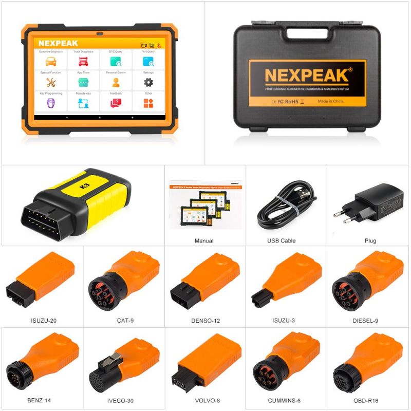 Nexpeak K3 OBD2 Full System Scanner Car Heavy Duty Diagnostic Tool 18 Special Functions ABS Airbag Epb DPF Odometer Adjustment