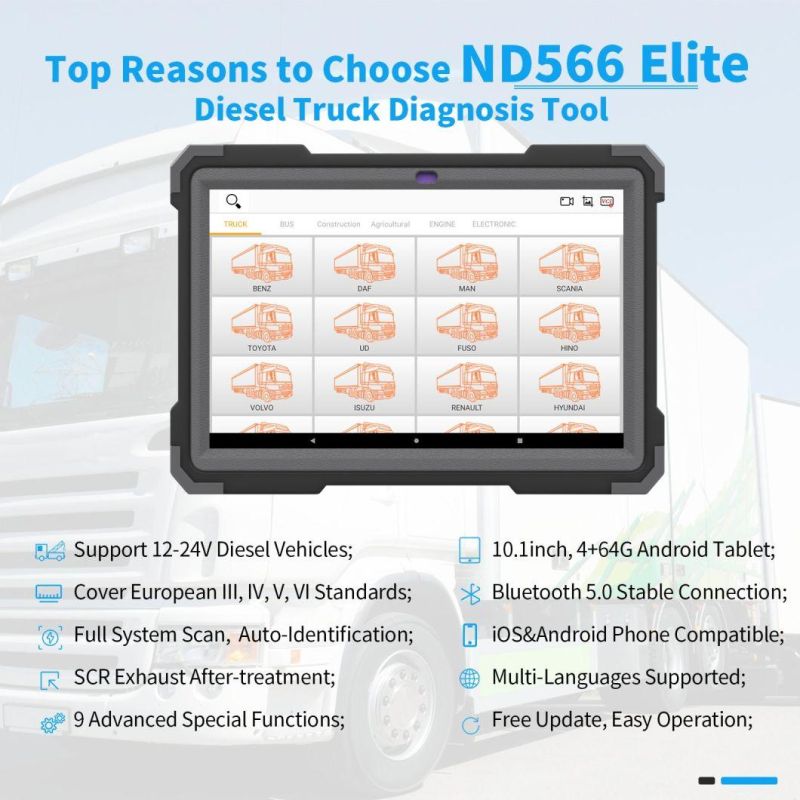 Humzor Nexzdas ND566 Elite Heavy Duty Truck Full System Diagnostic Scanner for 12-24V Diesel Vehicles OBD2 Tools