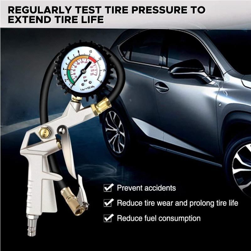 Garage Air Line Tyre Pump Car Tyre Inflator Pressure Gauge for Compressor Gun