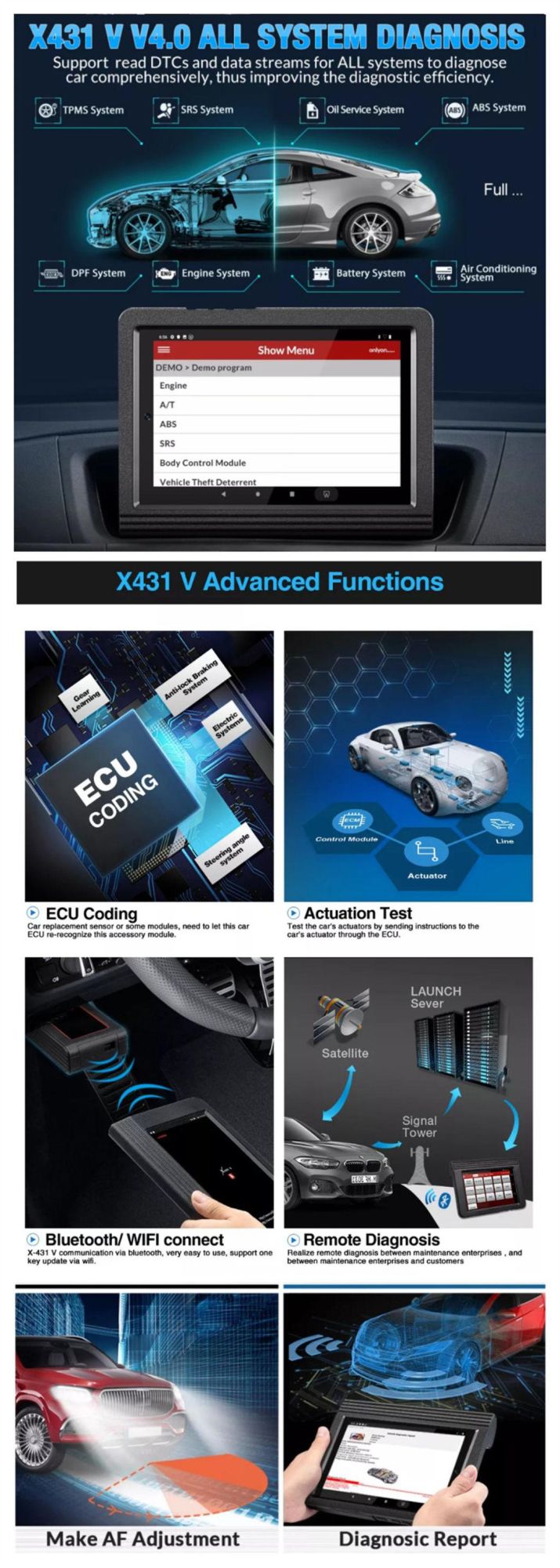 New Launch X431 VAG OBD II Car Scanner OBD2 Injector Coding DPF Epb SRS Reset Auto Diagnostic Tool with Datastream