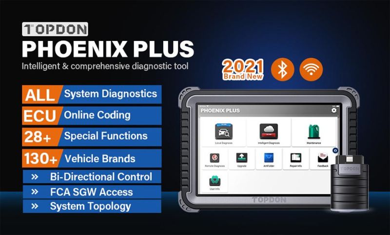 Topdon Phoenix Plus Car Diagnostic Tool Professional OBD2 Automotive Scanner ECU Online Coding 2 Years Update
