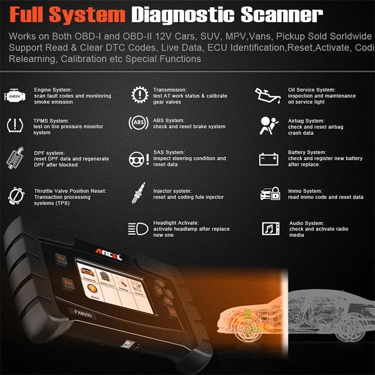 Ancel Fx6000 OBD2 Scanner Car Diagnostic Tool Full Systems