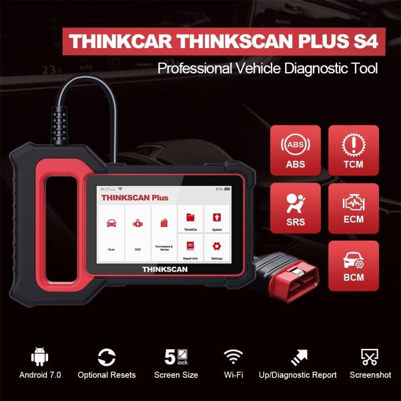 Thinkcar Thinkscan Plus S4 Lifetime Free Optional 3 Reset Car Diagnostic Tool Ecm/Tcm/ABS/SRS/Bcm System OBD2 Auto Scanner