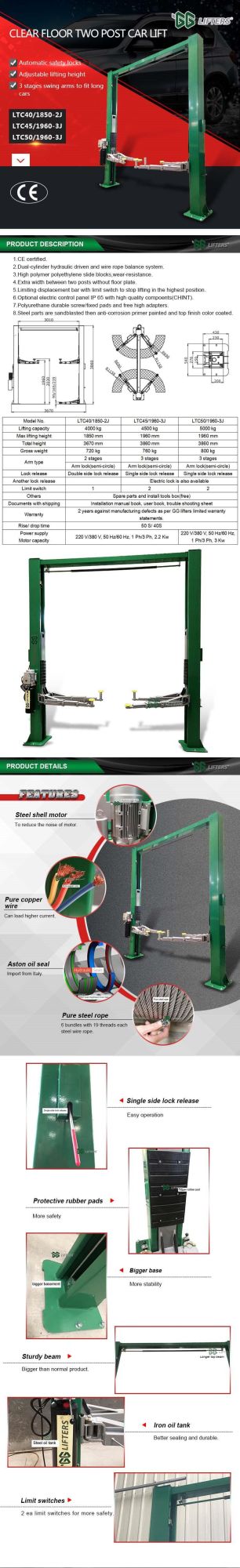 GG lifters Hydraulic two post car lift home lift