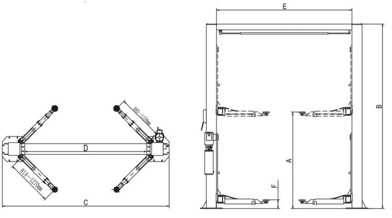Clear Floor Manual Car Hoist 2 Post for Type Service (208C)