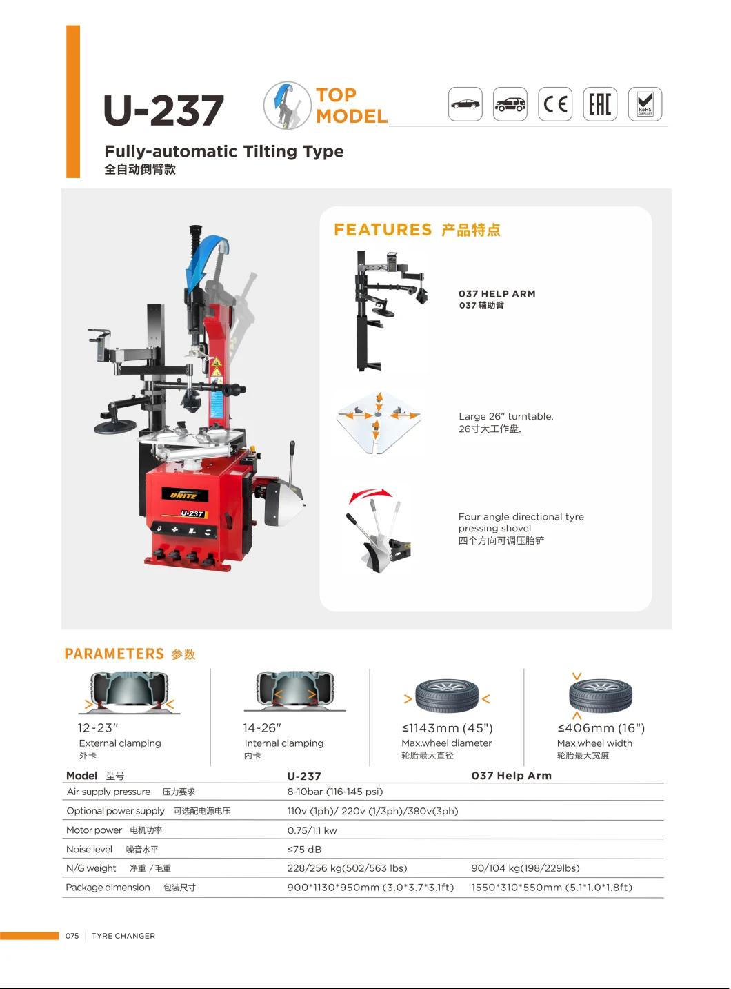 Unite Tyre Changer with 037b Help Arm Labor Saving Tire Changer Machine U-237