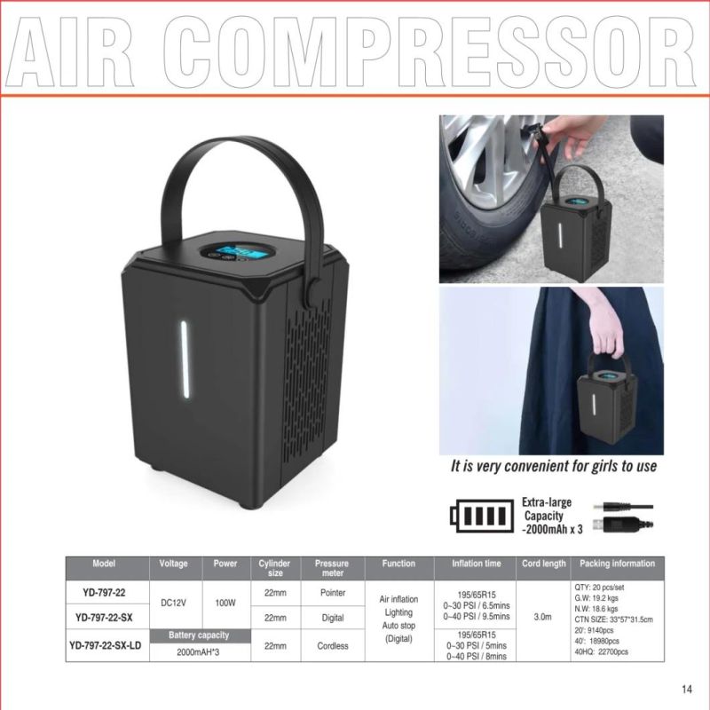 Portable Pressure Digital DC 12V Car Tire Inflator, Air Pump Compressor 120W 150psi Car Tyre Air Pump