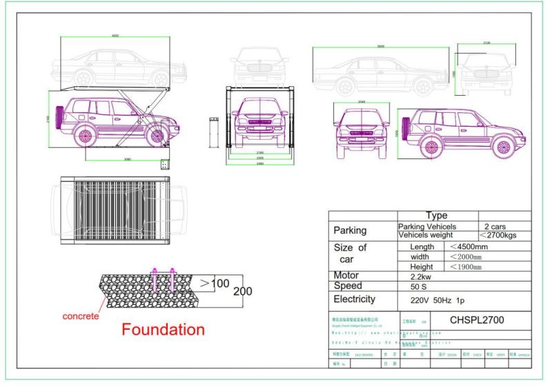 Hydraulic Mechanical Scissor Parking Lift for 2 Cars Without Post