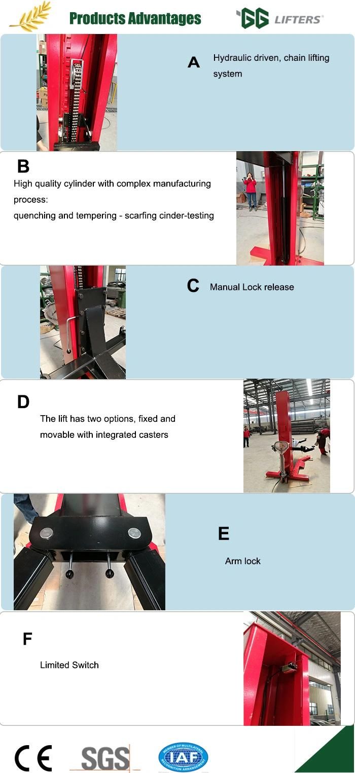 hydraulic single post car lift with manual unlocking