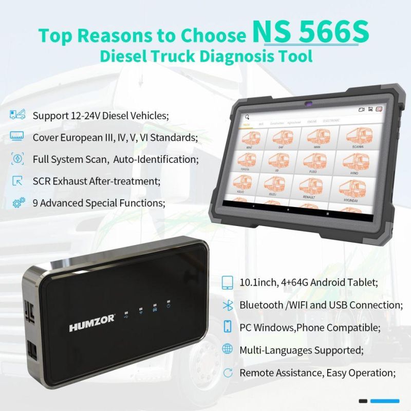 Humzor Ns566s 24V Heavy Duty Truck Scanner Commercial Vehicles Diesel Diagnostic Tool OBD Code Reader