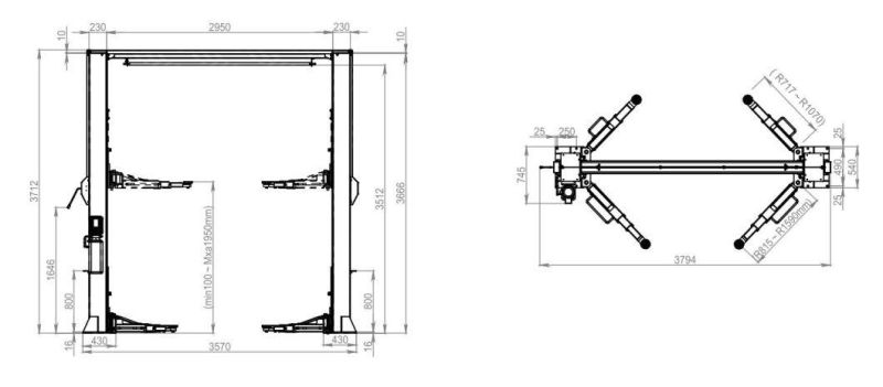 6.0 Ton Clear Floor Two-Post Lift Car Lift Solenoid Lowering Double Piece Column