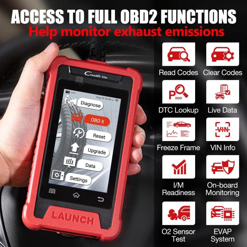 Launch X431 Elite Cre202 OBD2 Diagnostic Tools Auto Obdii ABS SRS Code Reader Scanner 26 Reset Service Optional