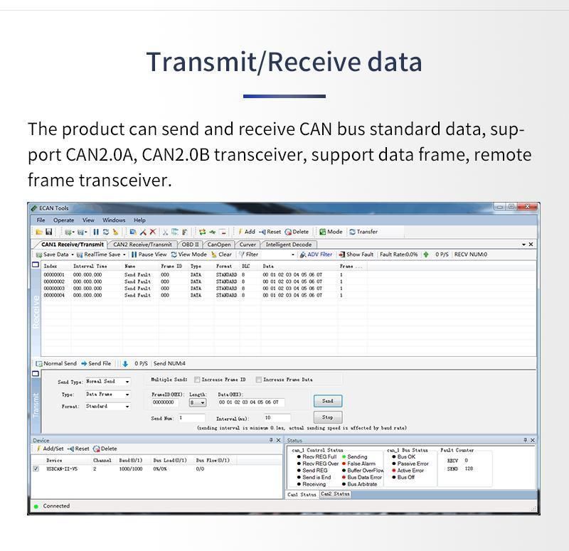 Portable Can Bus Test Tool USB to Can Bus Analyzer