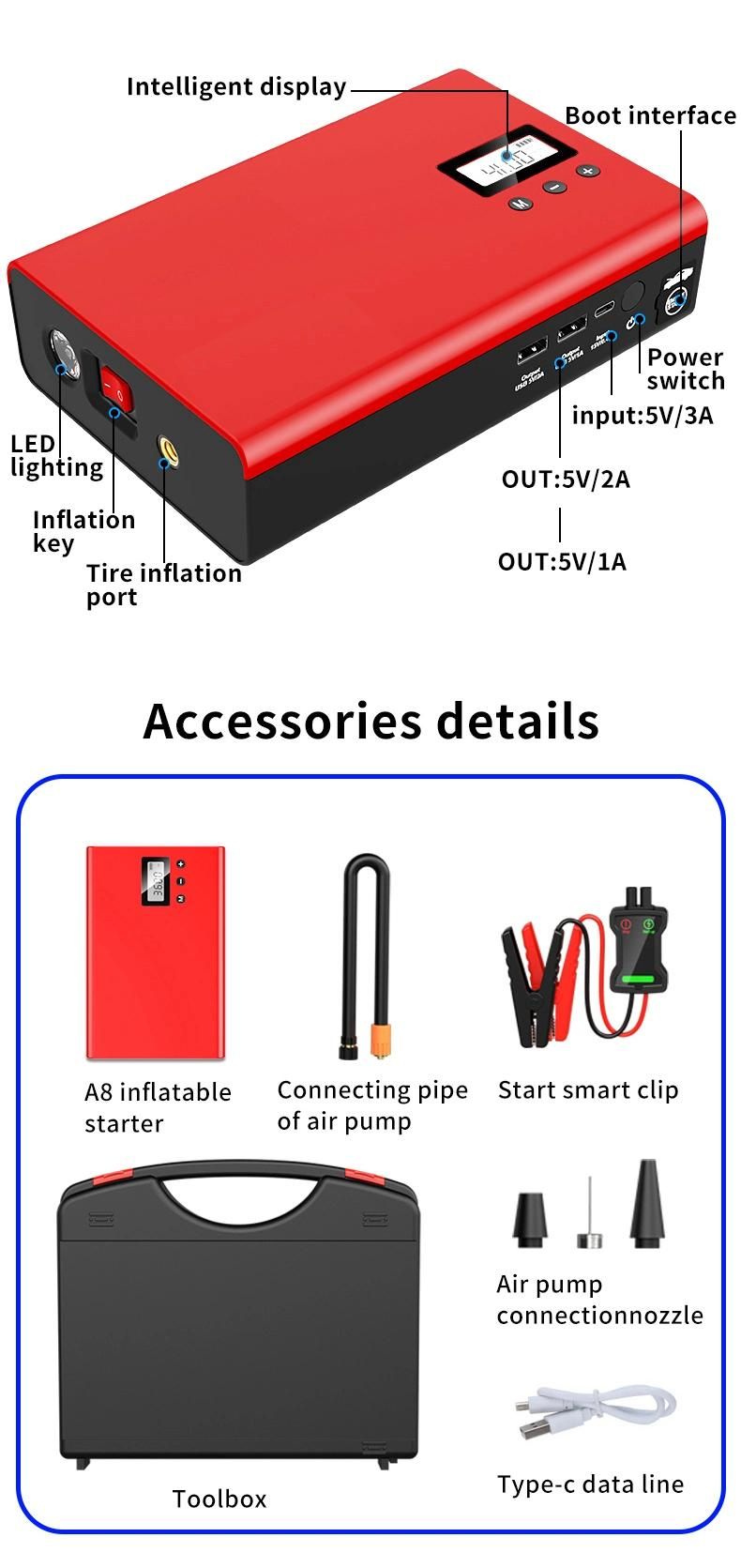 Portable Jump Box Starter Pack Car Battery Jump Starter with Air Compressor Tyre Inflator