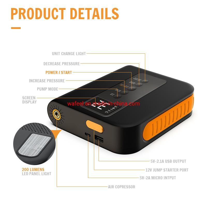 Emergency Power Bank Car Jump Starter with Air Pump Function