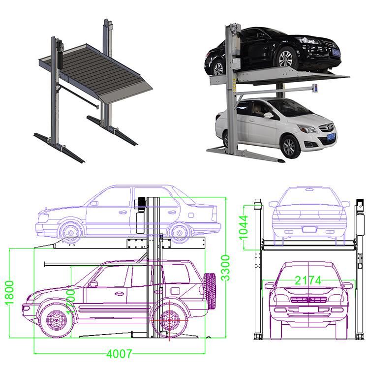 Shared Column Double Layers Hydraulic Car Parking Lift