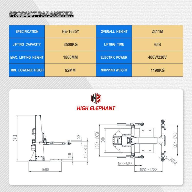 Movable Single Post Lift Auto Elevator Vehicle Lifter with CE