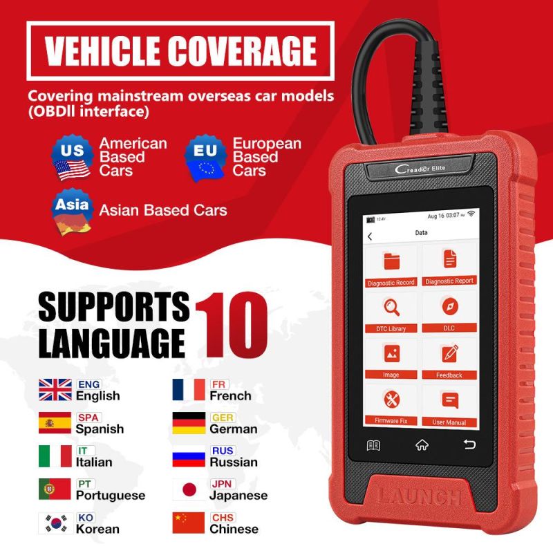 Launch X431 OBD2 Scanner Elite Cre205 Auto OBD2 ABS SRS Code Reader Diagnostic Tools Oil TPMS DPF 5 Reset Service Crp123e Cr3001