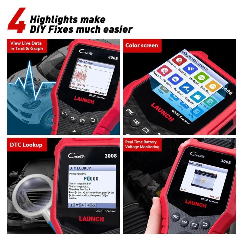Launch OBD2 Scanner Obdii Auto Diagnostic Tool Cr3008 Universal Full OBD 2 Engine Code Reader Free Update