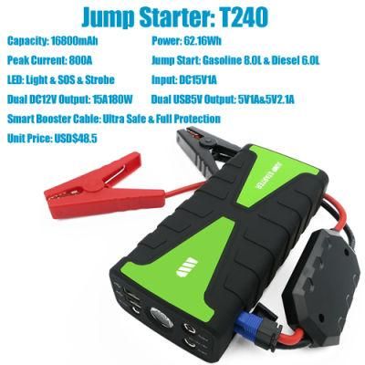 800A Peak Current Portable Jump Starter Power Booster 16800mAh