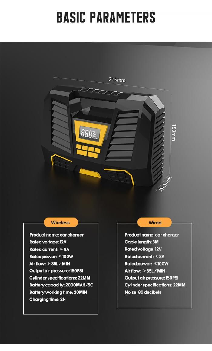 Car Air Pump High Pressure Compressor 22 Cylinder Tire Pressure Monitoring Motorcycle Bike Tyre for LED Light Car Air Pump