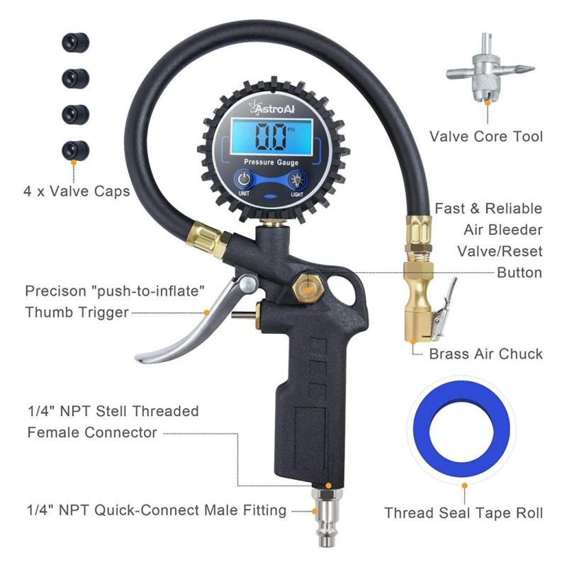 Auto Car Bicycle Tire Pressure Gun with Flexible Hose