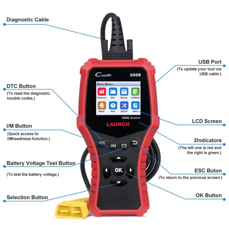 Engine Tester Auto Diagnostic Scanner Launch CR3008 Full OBDII Functions