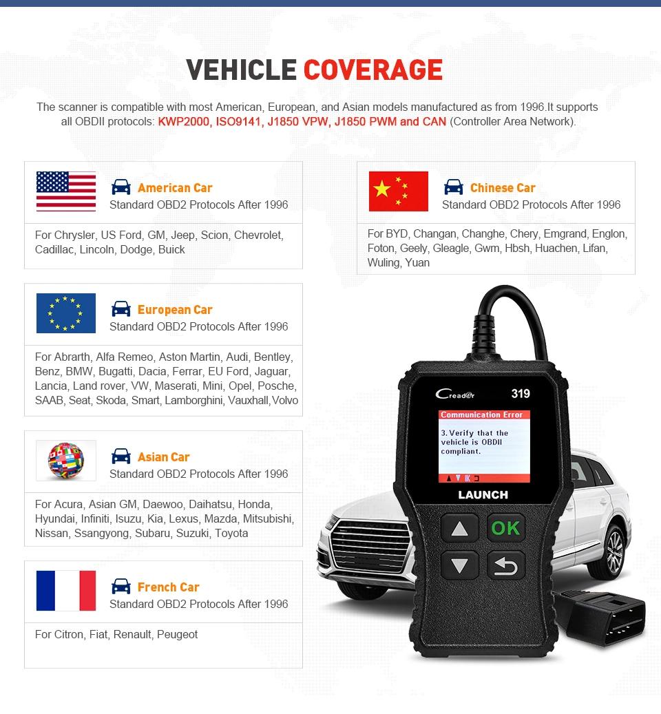 Launch X431 Creader 319 Cr319 Auto Code Reader Full Obdii Eobd Automotive Diagnostic Tool OBD2 Scanner Launch Cr3001launch X431 Creader 319 Cr319 Auto Code Rea