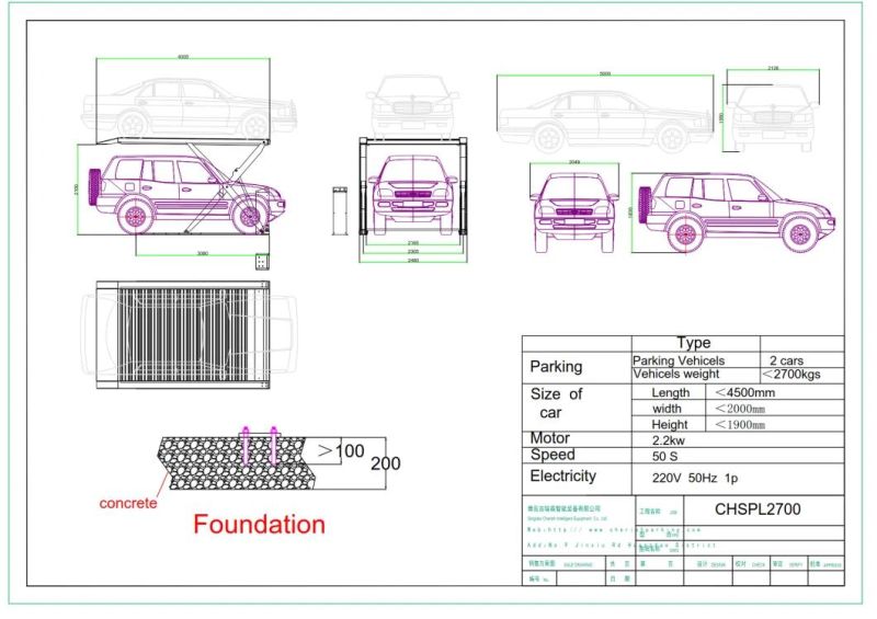 Basement/Garage Equipment Hydraulic Auto Stacker Scissor Car/Vehicle Lift Parking