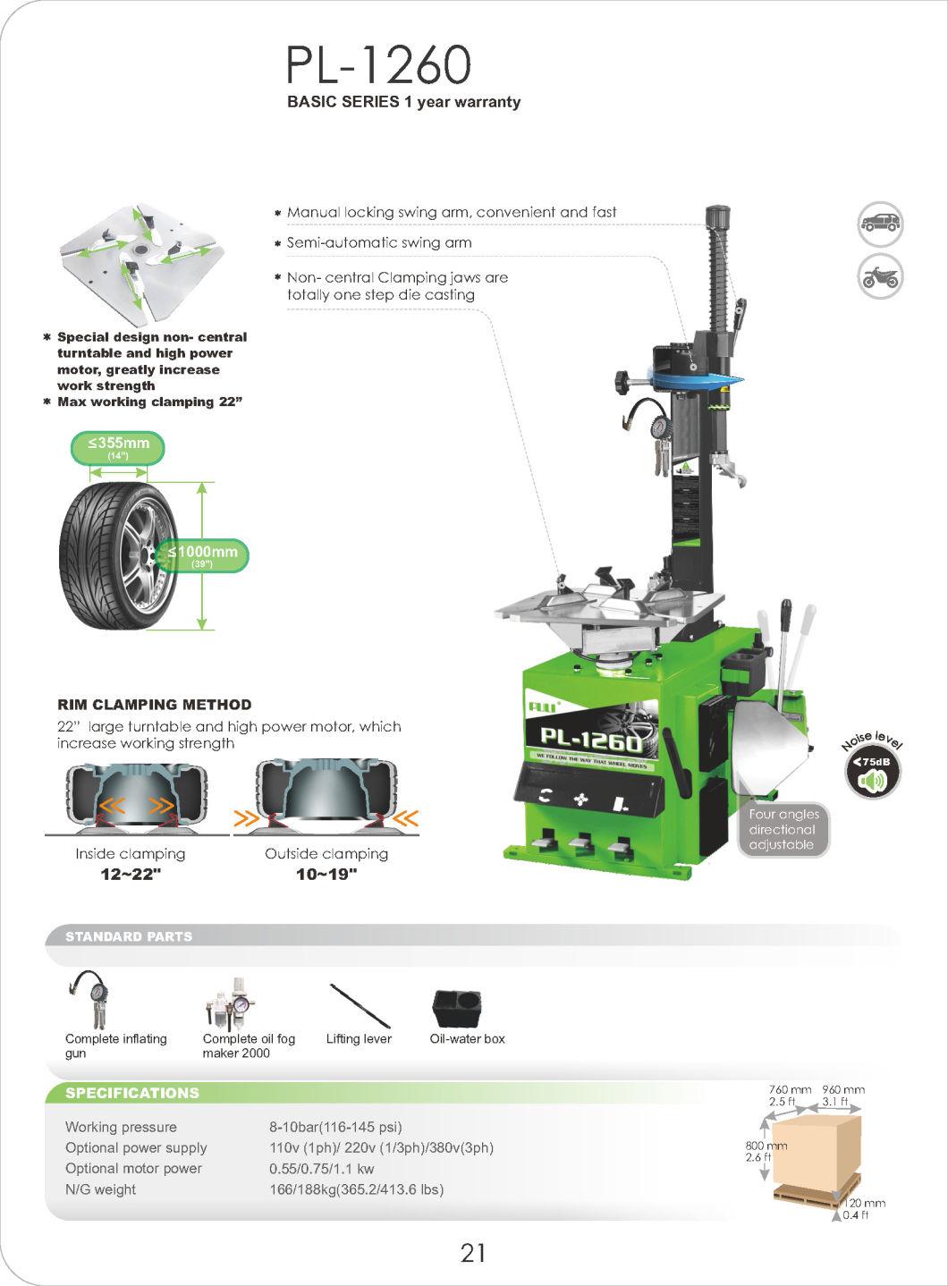 Puli Tire Changer Pl-1260 Semi-Automatic Car Tyre Changer Swing Arm CE Vehicle Tire Changer Equipment