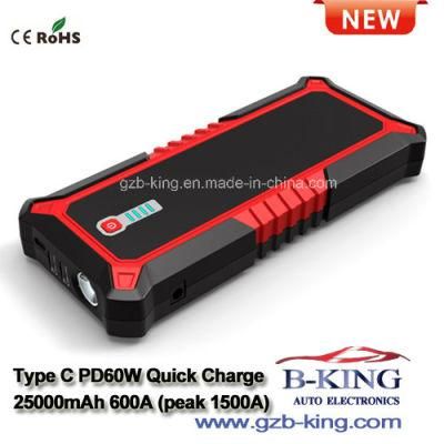 25000mAh Quick Charge Type C (Pd60W max) Portable Car Jump Starter Power Bank