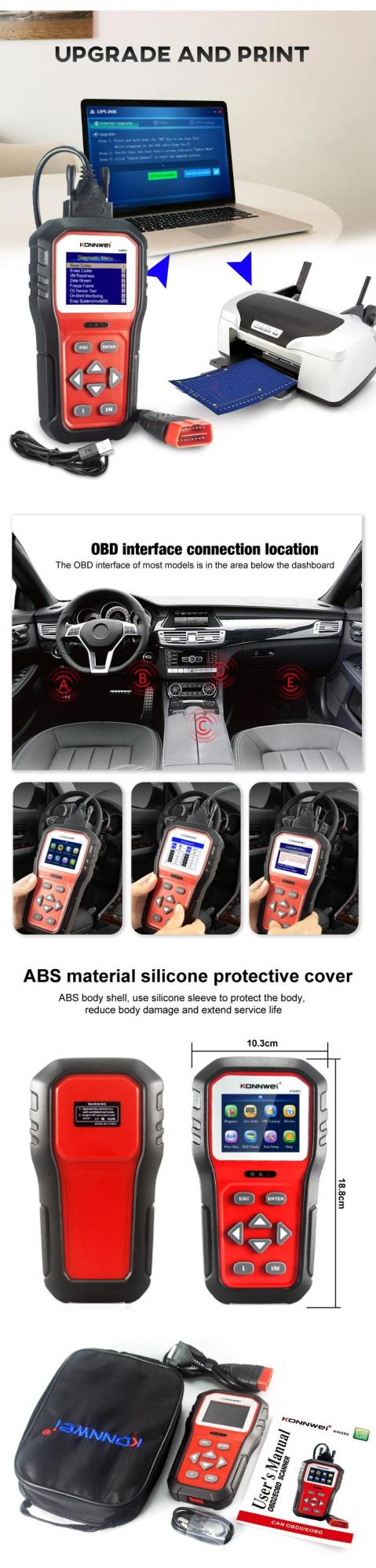 Konnwei Kw860 OBD2 Scanner OBD2 Car Diagnostic Auto Diagnostic Scan Tool Read & Clear Fault Error Codes OBD2 Automotive Scanner