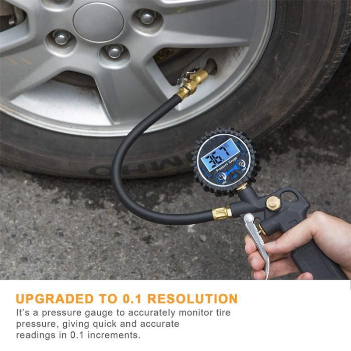 Accurate Portable Digital Car Tire Deflator Gun Digital Tire Pressure Gauge 250 Psi with Backlit LCD Display Tire Inflator Gun