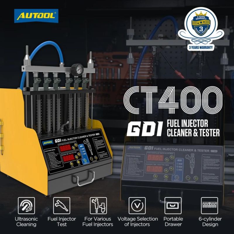 Autool CT400 Gdi Injector Tester Cleaner Machine 6 Cylinders Fuel Injector Cleaner Tester for Car Motorcycle 110V 220V