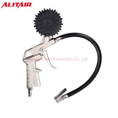 Tg-2 Flexible Hose 220 Psi Pistol Style Air Chuck Pneumatic Dial Tire Inflator Gauge Gun