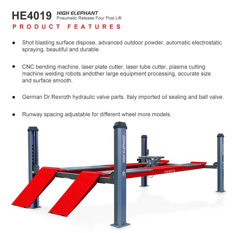 Main1700 Jack350mm Alignment Lift Four Post Lifts with Pneumatic Release