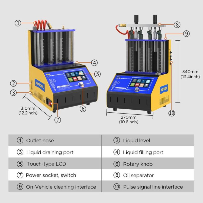 Autool CT180 Intelligent Upgrade Fuel Injector Tester Cleaning Machine Injector Ultrasonic Cleaner 4-Cylinders 110V 220V for Gdi