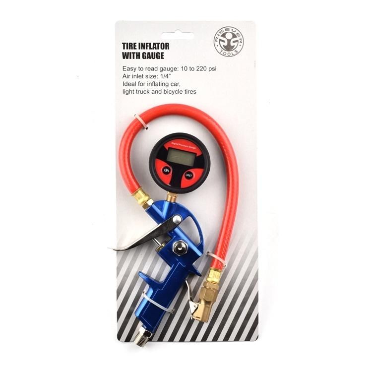 Aluminum Body Digital Tire Pressure Inflator Gauge Standard with Reinforced Rubber Hose and Air Chuck
