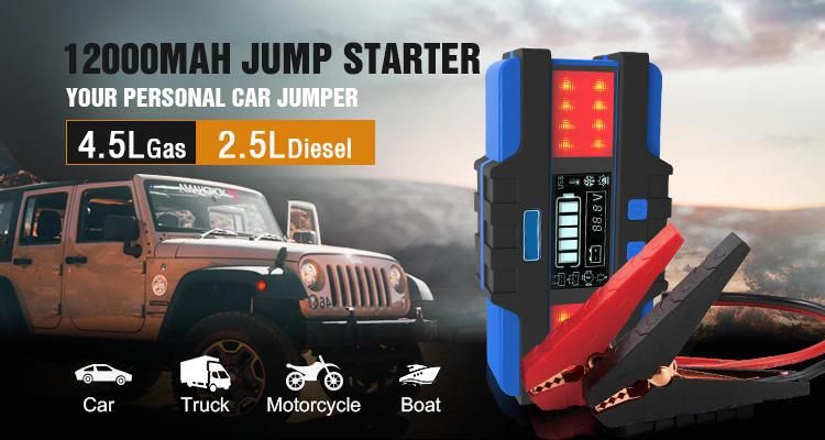 Heavy Duty 12000mAh Powerbank Jump Starter GS Multifunction Portable 12V Car Battery Jump Starter for Emergency Charger