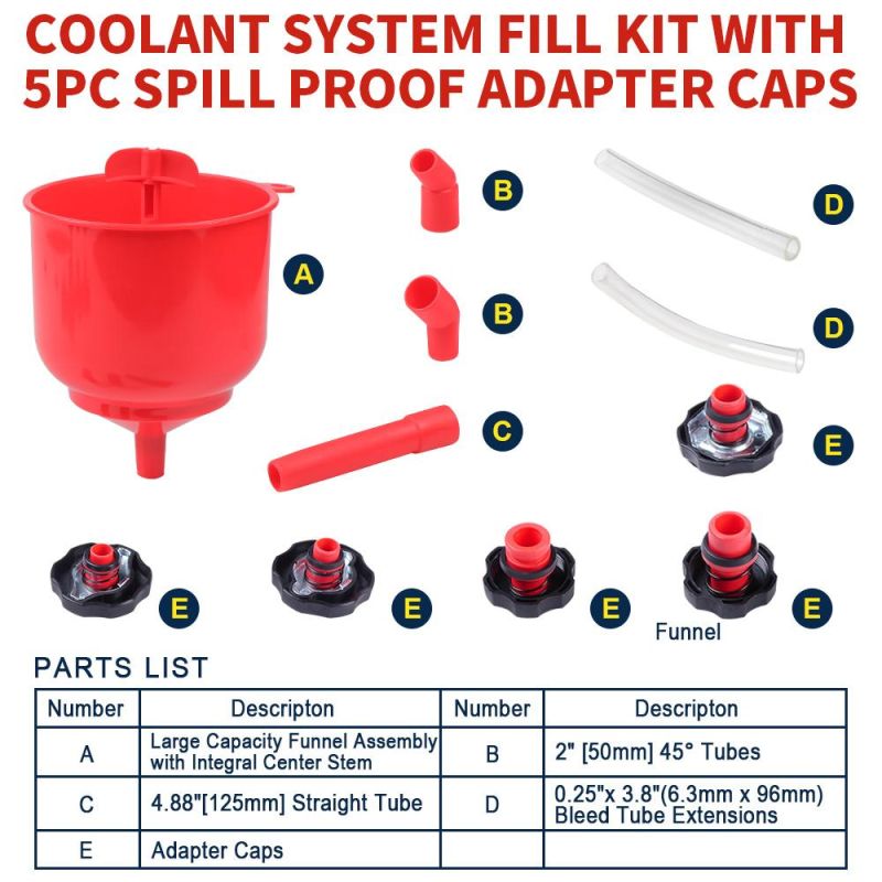 Viktec Coolant Funnel Kit Radiator Spill Free Funnel Auto Coolant Flush Kit No Spill Funnel Radiator Funnel Fill Kit (VT18147)
