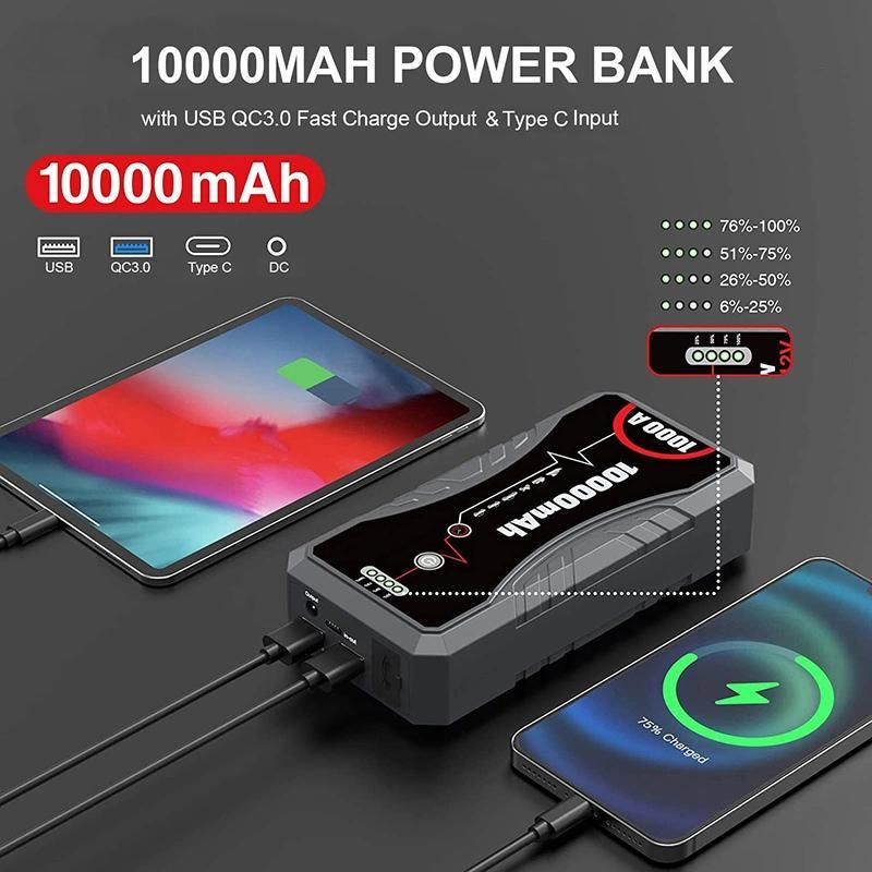 800A Peak Lithium Portable Vehicle Battery Pack Jumper Box Car Jump Starter