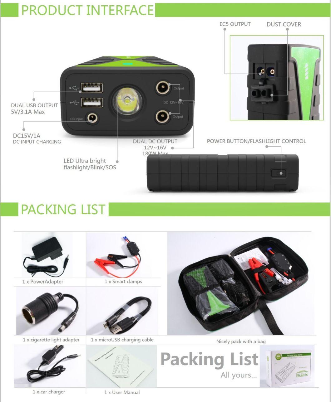 Portable Lithium Battery Car Jump Starter with LED