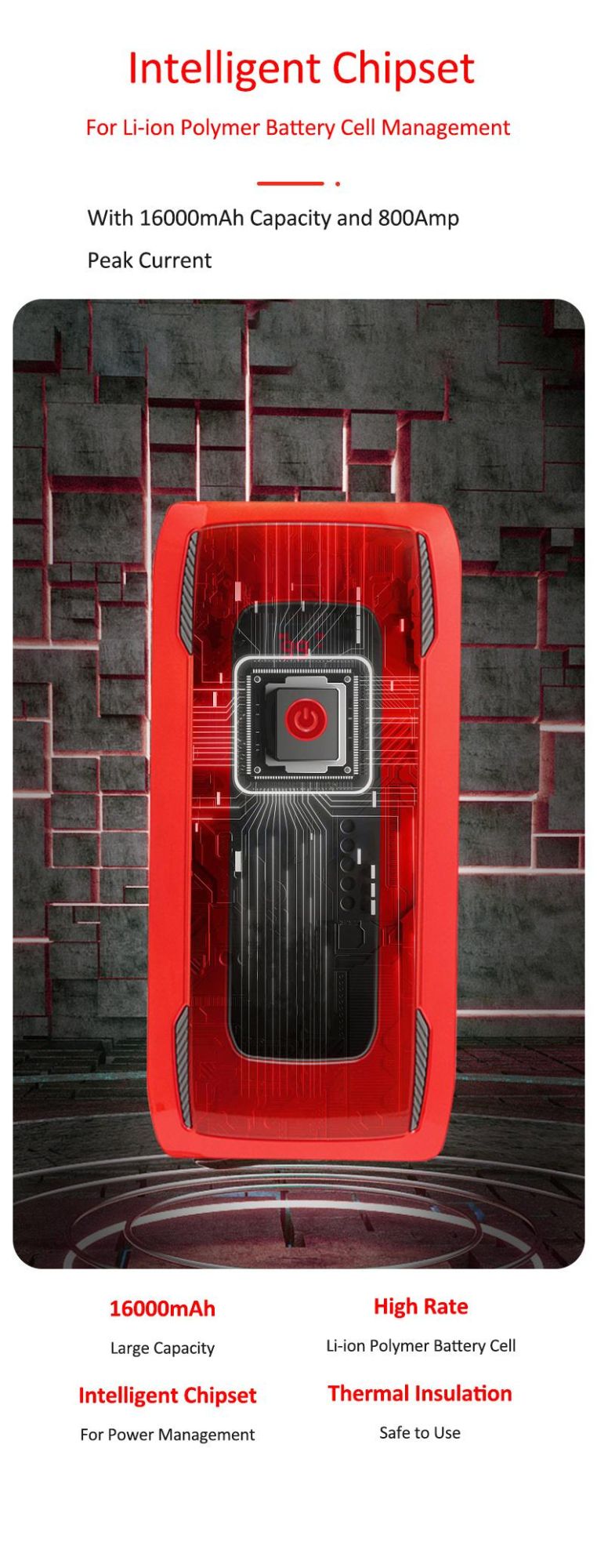 800A Peak Current Portable Lithium Vehicle Battery Pack Jump Start Box Car Jump Starter